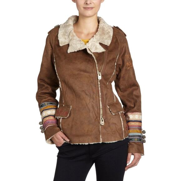 Desigual Jackets & Blazers - Desigual Faux Suede Jacket w Embroidery & Colorful Trim Size 44 (US 14) VGUC